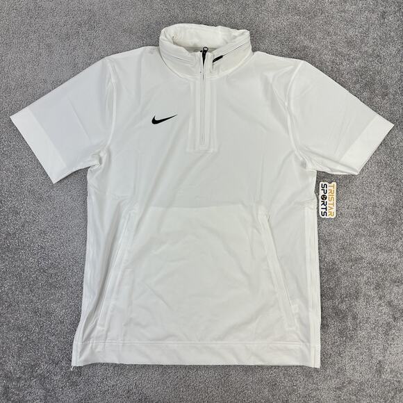 Nike Football Coaches Jacket Mens Medium White 1/4 Zip Hooded Pullover Shirt - Picture 1 of 11